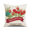 Detailed close-up of Mother's Day linen pillowcase with tulip print and best mom text - Tulips and Ribbon (15)