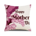 Linen square pillowcase with Happy Mother Day floral design on a white background - Purple Flower Bush (16)