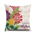 Close-up of Mother's Day linen pillowcase with colorful floral pattern and happy text - Deep Purple Artistic Font (17)