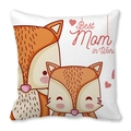 Weißer Kissenbezug mit süßem Fuchsmotiv und Best Mom in World Spruch zum Muttertag - Cartoon Fuchs Eltern-Kind (21) / 45x45 cm