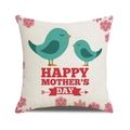 Detailed view of linen pillowcase with Happy Mother's Day birds and flower print - Blue Birds Style (23)