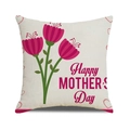 Close-up of linen pillow cover with pink tulip design and Happy Mother's Day text - Tulips and Hearts (24)