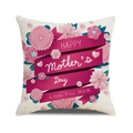 Linen Mother's Day pillow case featuring pink flowers and Love You MOM text - Deep Red Ribbon (25)