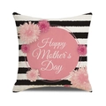 Housse de coussin en lin avec fleurs roses et texte Happy Mother's Day sur rayures - Style Floral Rayé Noir et Blanc (2)