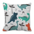 Square pillowcase featuring hand-drawn cartoon dinosaurs and ROAR text on white fabric - ROAR Sound Dinosaur (21)