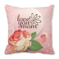 Housse de coussin rose Fête des Mères avec texte 'love you mom' et décor de roses - 45x45 cm / Style LOVE YOU MOM (21)