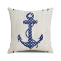 Detail van ankerprint met touw op nautische vierkante kussensloop in linnen textuur stof - Blauwe Polka Dot Anker (Stijl 1)