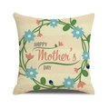 Linen Mother's Day pillow cover with floral wreath and Happy Mother's Day text - Cyan Leaf Pink Blue Wreath (Style 22)