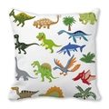 Cute white square pillowcase with various colorful cartoon dinosaurs and palm trees - Cute Dinosaur World (22)