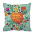 Floral Happy Mother's Day pillowcase in light blue with orange center text - 18x18 Inch / Lake Blue Vivid Floral Style (25)