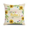 Linen Mother's Day pillow cover with sunflower wreath and Happy Mother's Day text - Sunflower Floral Horizontal Stripes (Style 23)