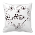 Peach skin pillowcase featuring Mom I Love You text with butterfly and heart patterns - 18x18 Inch / Black and White Line Butterfly Heart Style (23)