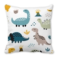 Quadratischer Kissenbezug mit bunten Zeichentrick-Dinosauriern und nordischem Muster - Blauer Brontosaurus Nordischer Illustrationsstil (23)