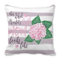 Federa per cuscino con scritta Best MOM e motivo floreale di ortensie rosa - Ortensia a Strisce Larghe Grigie e Bianche (23)
