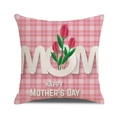 Pink gingham Mother's Day pillow case with white MOM text and red tulips pattern - Pink Plaid Tulip MOM Style (5)