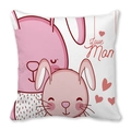 Kissenbezug aus Pfirsichhaut mit süßen Hasen und Love Mom Text für Muttertag - Rosa Kaninchen Groß Und Klein (25) / 45x45 cm