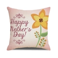 Square linen pillowcase with yellow flowers and Happy Mother's Day text design - Linen Effect Pale Pink with Yellow Floral (22)