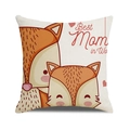 Square linen pillowcase featuring a cute cartoon fox and 'Best Mom' text for Mother's Day - Fox Mom and Pup Style (21)