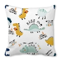 Süßer Kissenbezug mit Cartoon-Dinosaurier, bunten Herzen und Kiss Me Schriftzug - Weißer Cartoon-Druck Herz-Spruch Dinosaurier (25)