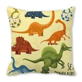 Cartoon dinosaur cushion cover with colorful patterns on light yellow peach skin fabric - Pale Yellow Childlike Dinosaur (25)
