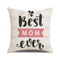 Linen Mother's Day pillow cover with Best Mom Ever print and pink heart pattern - Beige Pink Banner MOM Style (24)