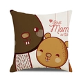 Linen Mother's Day pillow cover with Best Mom in World bear print and rustic texture - Warm Bear Hug Style (23)