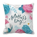 White square peach skin pillowcase with floral Happy Mother's Day design print - Blue Leaves and Roses (26)