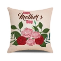 Linen cushion cover with red roses and Happy Mother's Day text for home decor - Red Pink Roses (5)