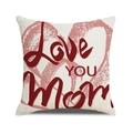 Linen Mother's Day cushion cover with red heart and Love YOU Mom artistic print - Beige Dark Red Artistic Love Style (25)