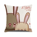 Linen Mother's Day pillowcase with cute bunnies and Mom in World print design - Bunny Mom and Baby Style (24)