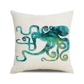 Aquarell Kissenbezug mit Oktopus-Motiv aus beigem Leinen mit blaugrünem Kunstdruck - Cyanblau Künstlerischer Oktopus (2)
