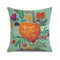 Linen Mother's Day pillowcase with green floral pattern and Happy Mother's Day print - Light Green Background Colorful Petals and Leaves (25)