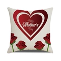Linen Mother's Day pillow cover with red heart, roses and Happy Mother's Day text - Gradient Red Heart and Red Rose Style (4602431833166)