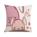 Linen Mother's Day pillow case featuring cute pink bunnies and Love Mom text - Pink Parent-Child Rabbit (25)