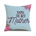 Linen cushion cover in light blue with white hearts and Mother's Day floral design - Blue Heart YOU'RE THE BEST Mother Style (9)