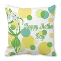 Housse de coussin peau de pêche à pois jaunes et verts et imprimé Happy Mother Day - 45x45 cm / Style Perce-neige à Pois (28)