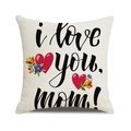 Square linen pillowcase with i love you mom text and colorful floral patterns - Beige Colorful Floral Love Style (27)