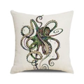 Aquarell-Oktopus-Druck auf Leinen-Kissenbezug mit lebendigen Meereskreatur-Kunstmotiven - Bunter Lebhafter Oktopus (3)