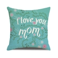 I love you mom linen pillow cover in turquoise with floral vine patterns - Lake Blue Background Vine Small Floral and Star (27)