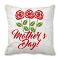 Housse de coussin carrée avec roses rouges et texte Mother's Day sur fond beige - 45x45 cm / Style Trois Roses (29)