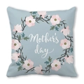 Light blue Mother's Day cushion cover with hand-painted floral wreath and white art font - Light Blue Hand-Drawn Wreath (29)