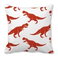 Square pillowcase with red cartoon dinosaur pattern on white peach skin fabric - White Base Red Dinosaur (29)