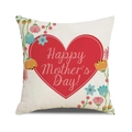 Linen cushion cover with red heart and floral Happy Mother's Day design - Red Large Heart and Vibrant Flowers Style (4602431833169)