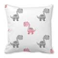 Niedlicher quadratischer Kissenbezug mit Cartoon-Dinosaurier-Print in Pink und Grau - Minimalistischer Rosa Grauer Dinosaurier Q-Version (30)