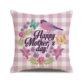Linen Mother's Day pillow cover with pink gingham, flowers, and Happy Mother's Day text - Pink Plaid Bird Butterfly Happy Mother's day Style (11)