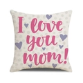 Linen pillowcase with pink I love you mom text and purple hearts on cream background - Beige Purple Heart Love Style (29)