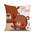 Linen pillow cover with Love Mom text and cute cartoon mother and child bears illustration - Brown Bear Mom and Cub Style (28)