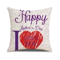 Linen Happy Mother's Day pillow cover with red heart and purple floral patterns - Purple Rose Base Red Heart Style (4602431833170)