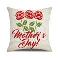 Linen Mother's Day pillow cover featuring red roses and cursive Mother's Day text - Three Red Roses (29)