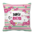 Peach skin pillowcase featuring SUPER mom text and daisy patterns on striped background - 18x18 Inch / Blue-Green Wave Daisy Super Mom Style (32)